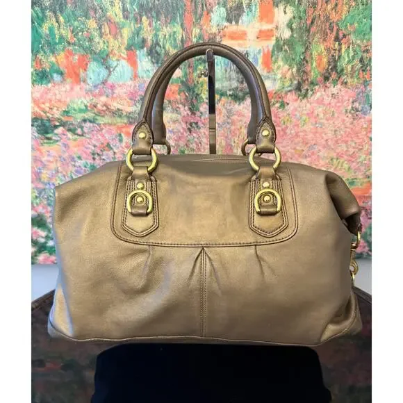 GUC Coach F15447 Ashley Satchel in Olive/Bronze Leather - Picture 2 of 13